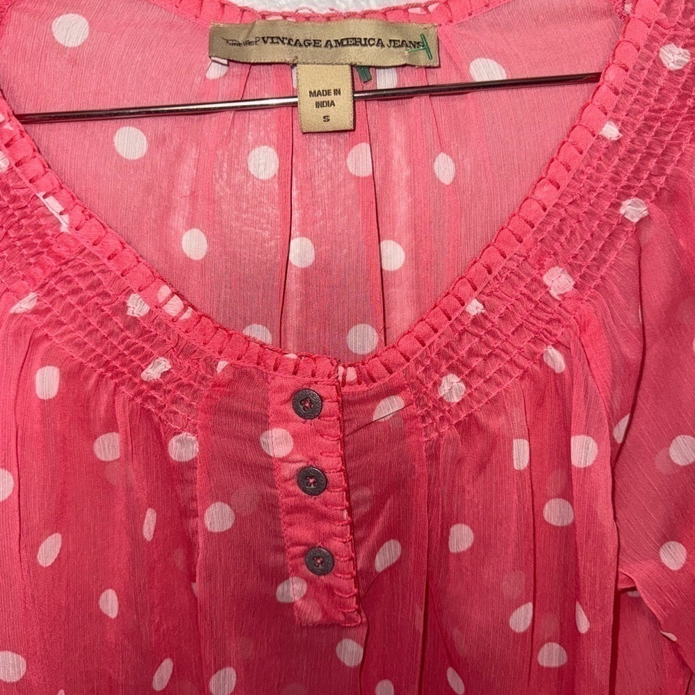 Nine‎ West Pink & White Polk a  Dot Sheer Embroidered Blouse Size S - Picture 3 of 7